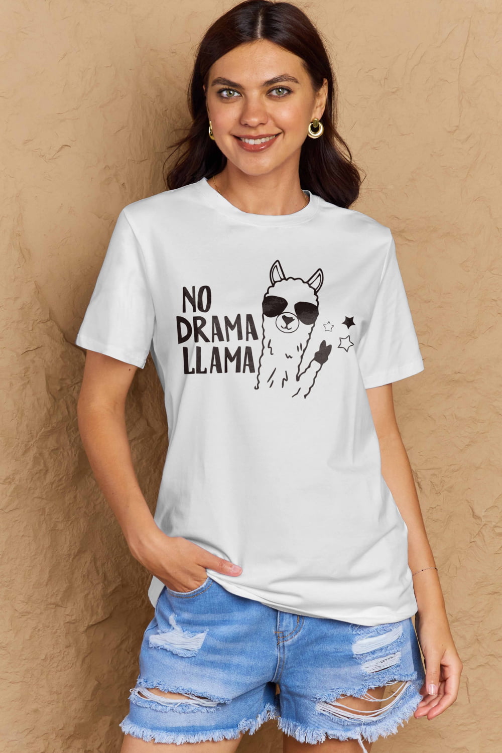 NO DRAMA LLAMA Graphic Cotton Tee - White / S - T-Shirts - Shirts & Tops - 13 - 2024