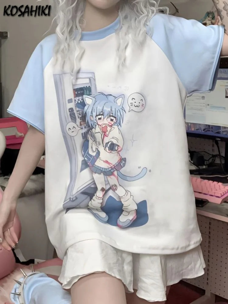 Dreamy Detachable Sleeve Tee – Kawaii Cat & Anime Harajuku Style Top - T-Shirts - Clothing Tops - 2 - 2024