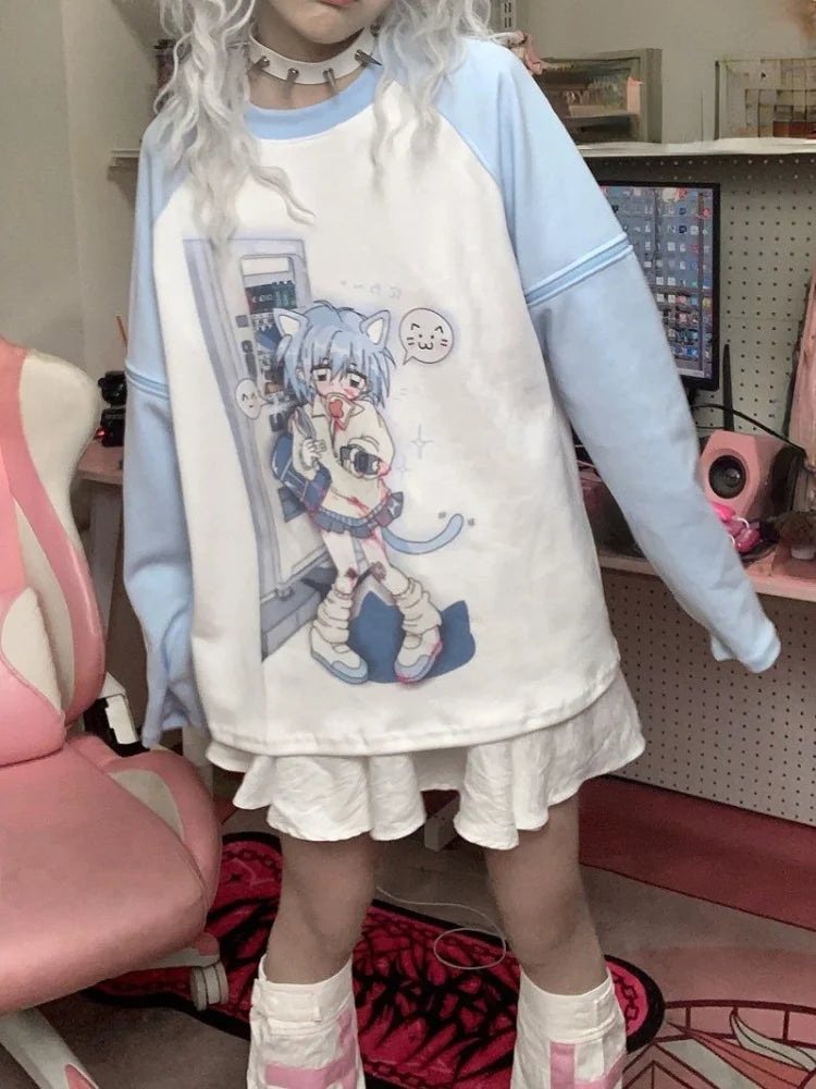 Dreamy Detachable Sleeve Tee – Kawaii Cat & Anime Harajuku Style Top - T-Shirts - Clothing Tops - 5 - 2024