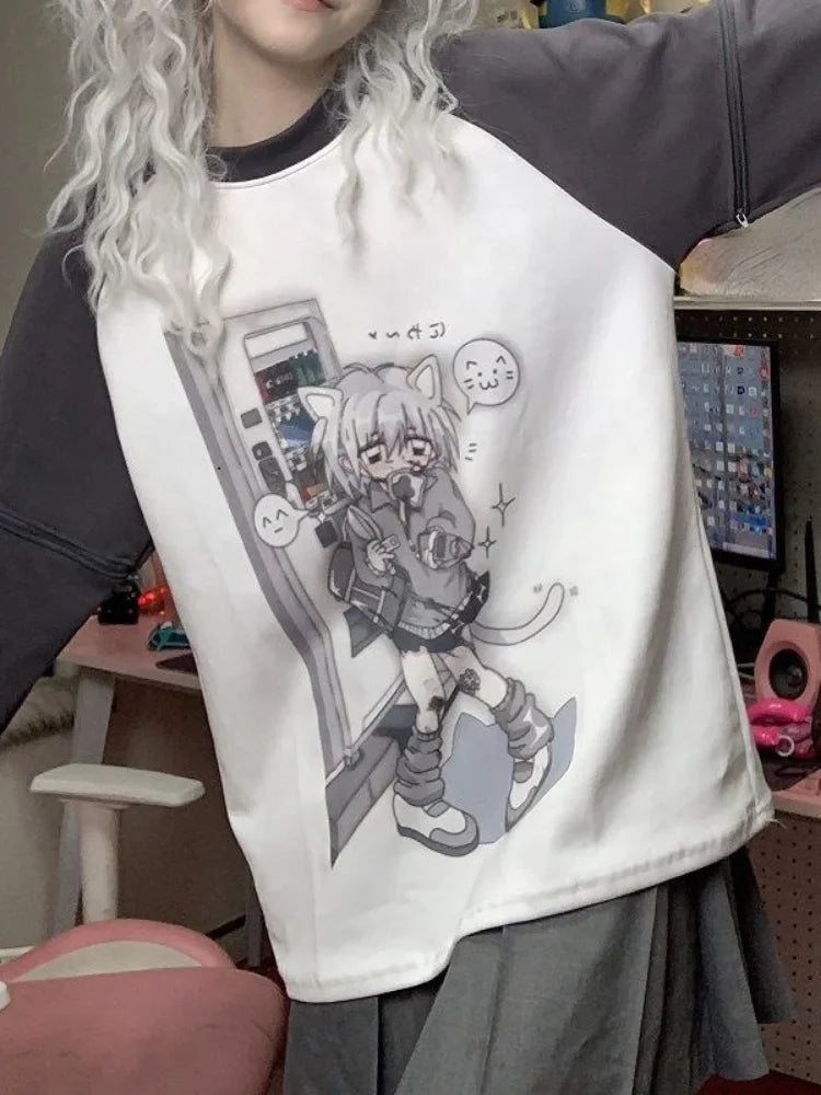 Dreamy Detachable Sleeve Tee – Kawaii Cat & Anime Harajuku Style Top - T-Shirts - Clothing Tops - 4 - 2024