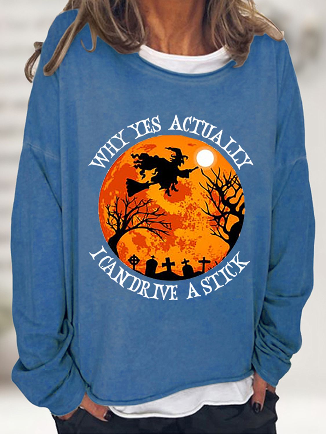 I Can Drive A Stick Halloween Sweatshirt - Blue / S - T-Shirts - Shirts & Tops - 7 - 2024