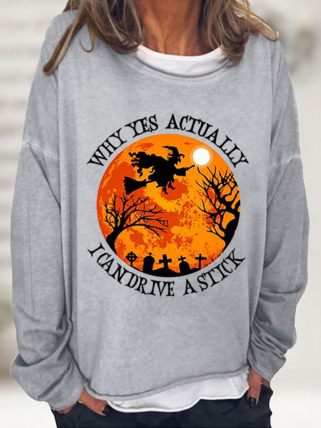 I Can Drive A Stick Halloween Sweatshirt - Light Gray / S - T-Shirts - Shirts & Tops - 16 - 2024