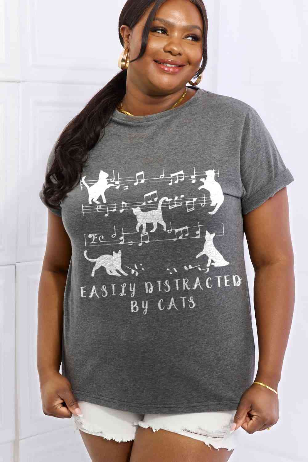EASILY DISTRACTED BY CATS Graphic Cotton Tee - T-Shirts - Shirts & Tops - 3 - 2024