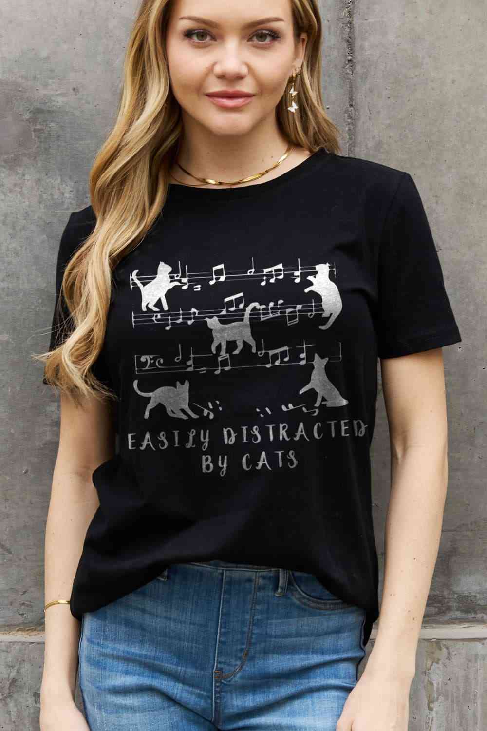 EASILY DISTRACTED BY CATS Graphic Cotton Tee - T-Shirts - Shirts & Tops - 11 - 2024