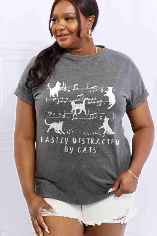 EASILY DISTRACTED BY CATS Graphic Cotton Tee - T-Shirts - Shirts & Tops - 1 - 2024