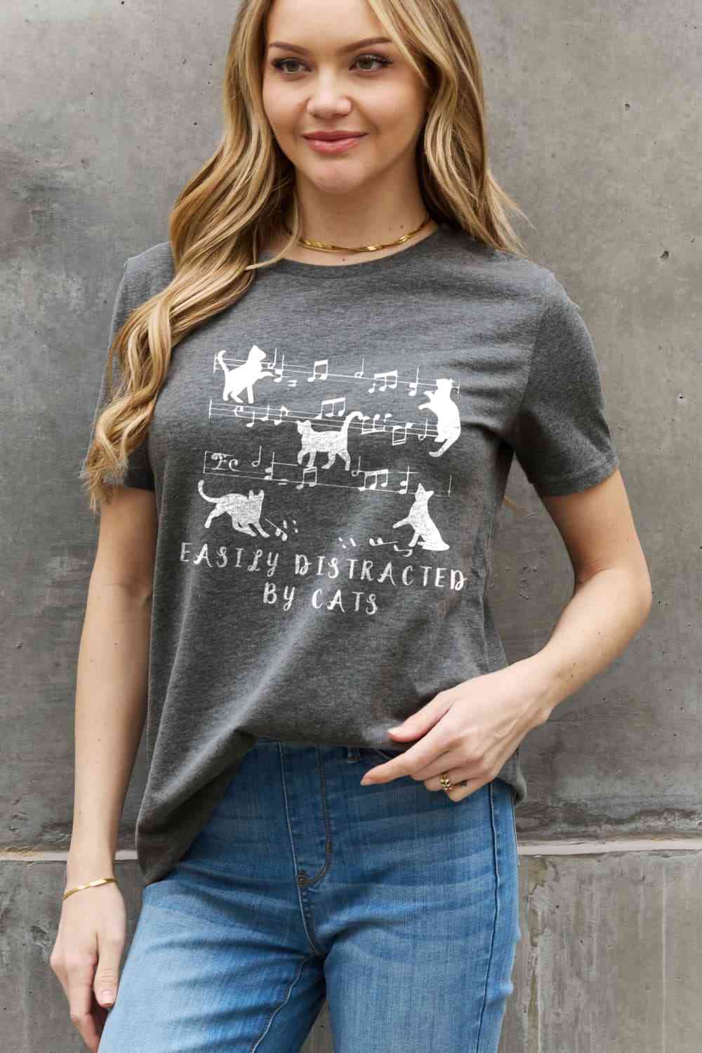 EASILY DISTRACTED BY CATS Graphic Cotton Tee - T-Shirts - Shirts & Tops - 5 - 2024