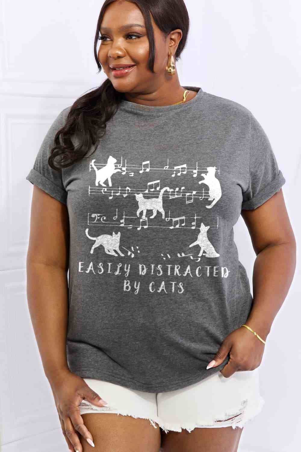 EASILY DISTRACTED BY CATS Graphic Cotton Tee - Gray / S - T-Shirts - Shirts & Tops - 13 - 2024