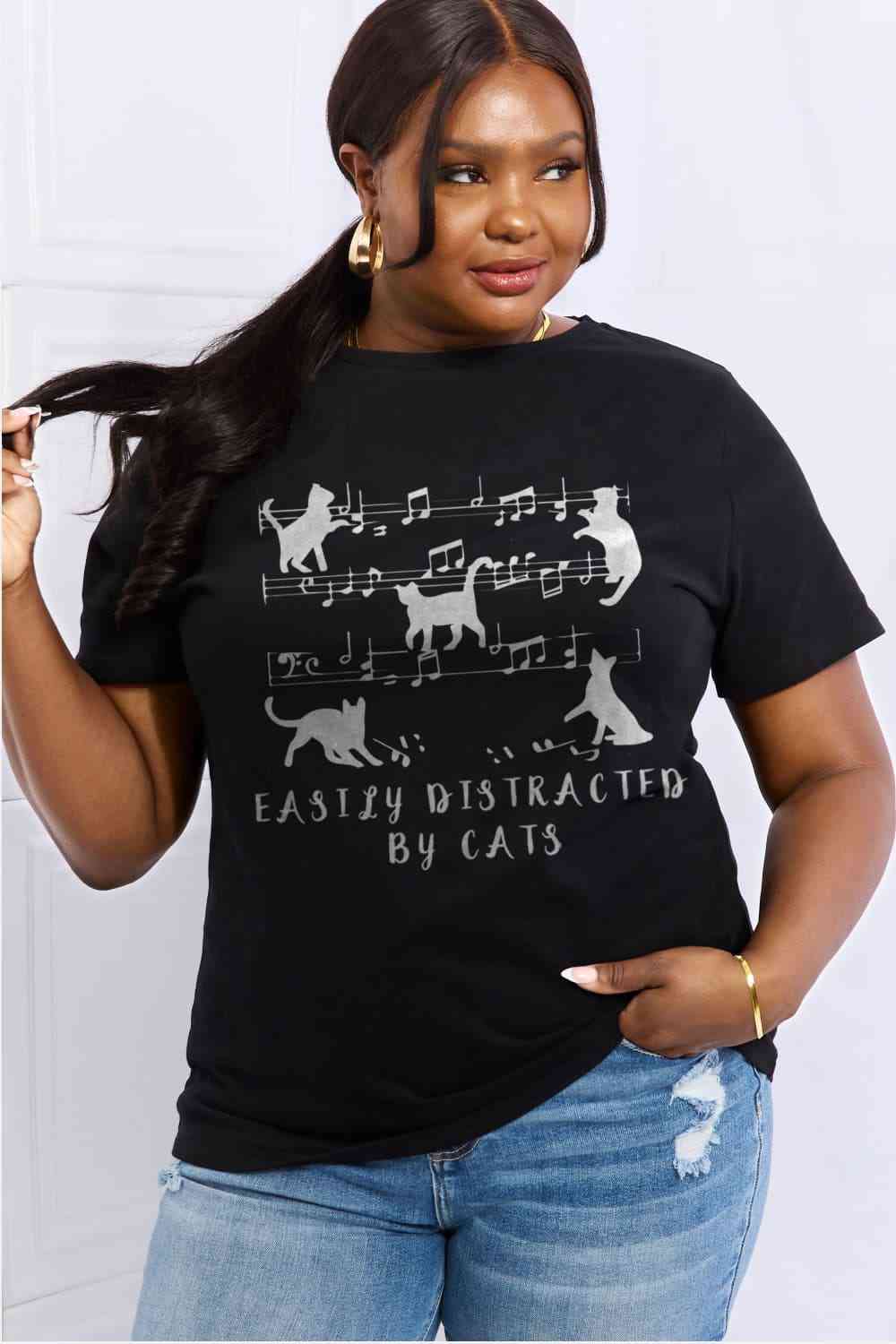 EASILY DISTRACTED BY CATS Graphic Cotton Tee - T-Shirts - Shirts & Tops - 8 - 2024