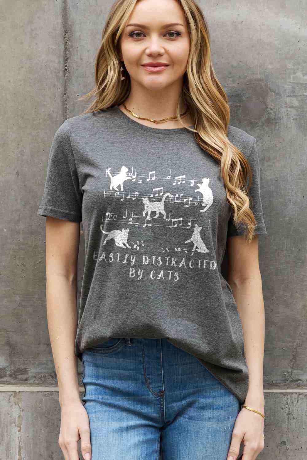 EASILY DISTRACTED BY CATS Graphic Cotton Tee - T-Shirts - Shirts & Tops - 4 - 2024