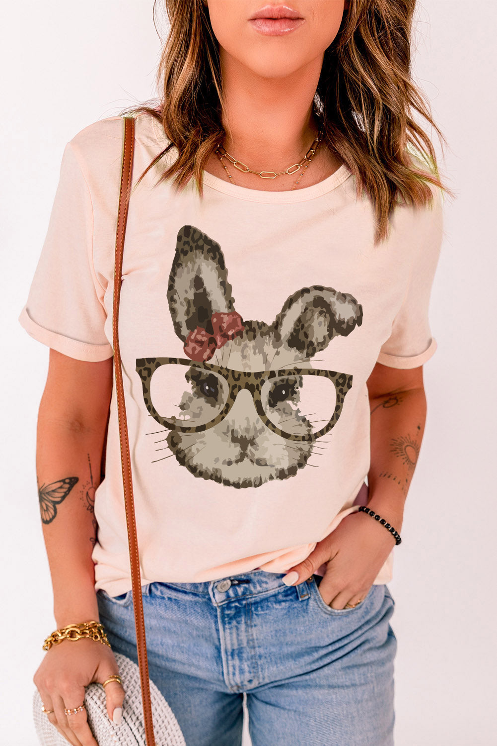 Easter Bunny Graphic Cuffed T-Shirt - Pink / S - T-Shirts - Shirts & Tops - 1 - 2024