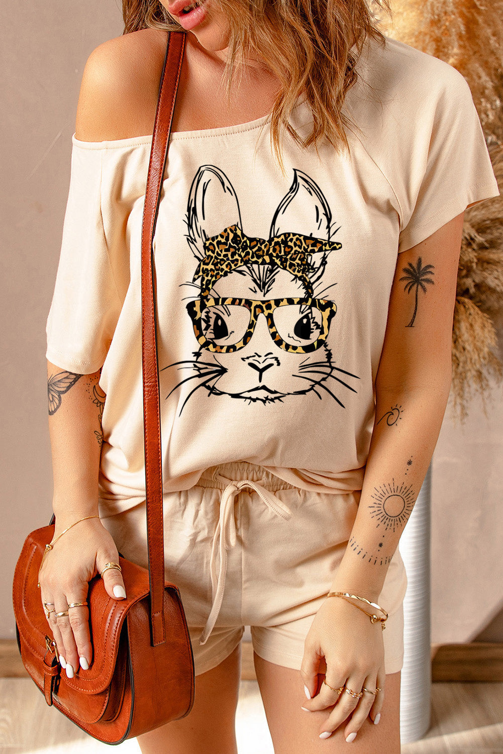Easter Graphic Boat Neck Tee - Beige / S - T-Shirts - Shirts & Tops - 1 - 2024