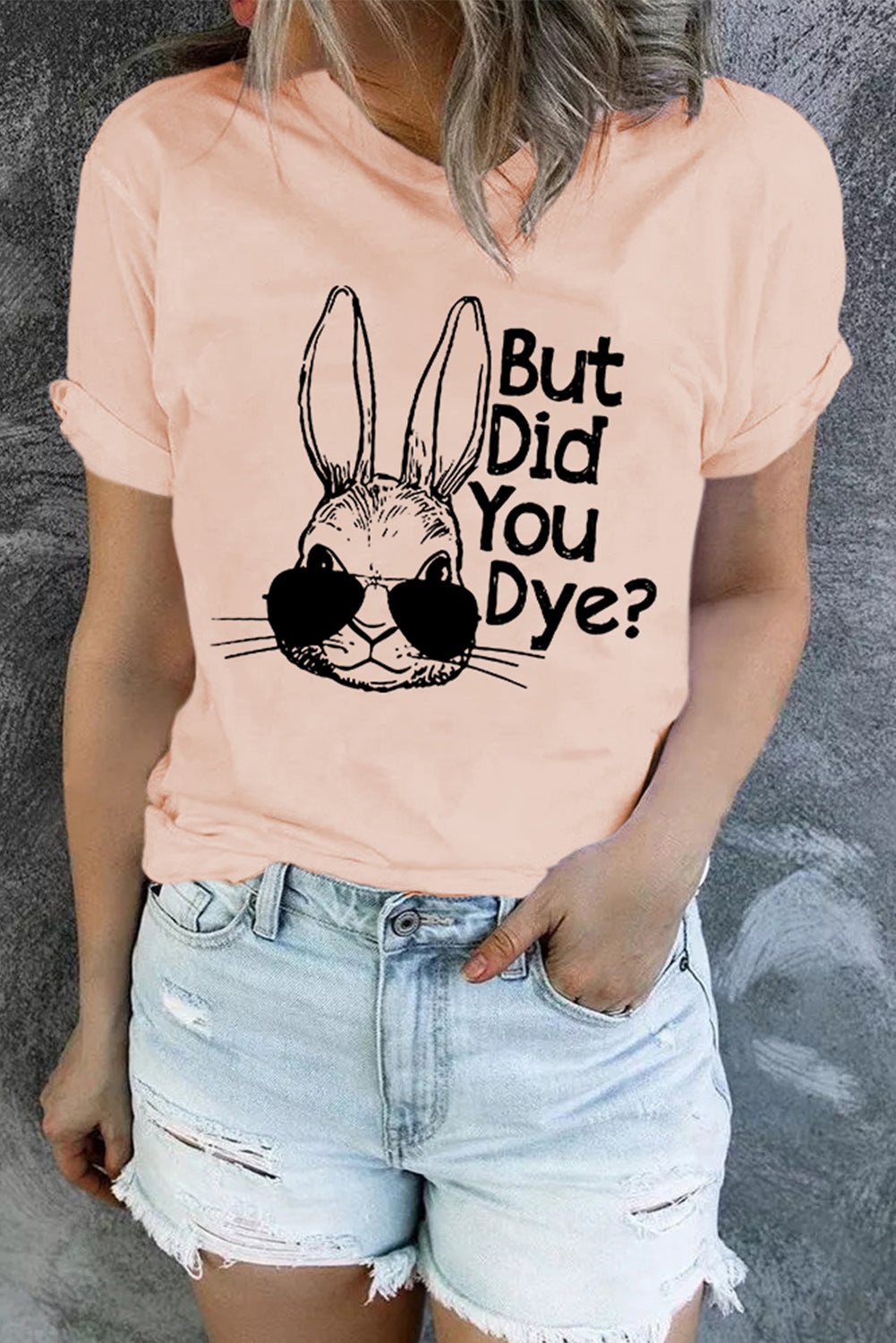 Easter Rabbit Graphic Round Neck Tee Shirt - Pink / S - T-Shirts - Shirts & Tops - 1 - 2024