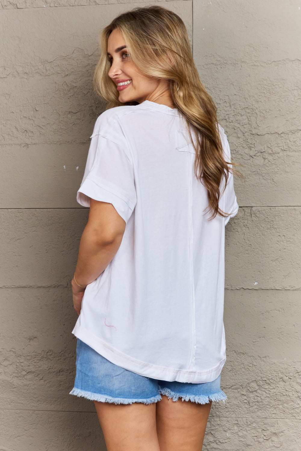 Easy Thinking Raw Edge Button Detail Top - T-Shirts - Shirts & Tops - 2 - 2024