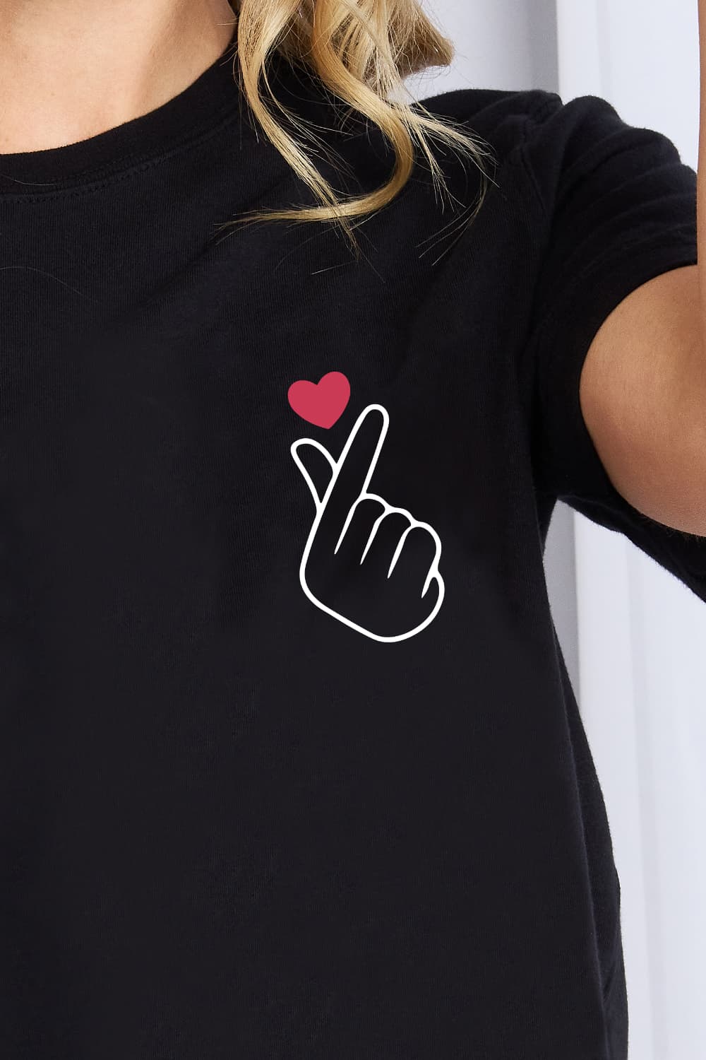 Finger Heart Emoji Graphic Cotton T-Shirt - T-Shirts - Shirts & Tops - 6 - 2024