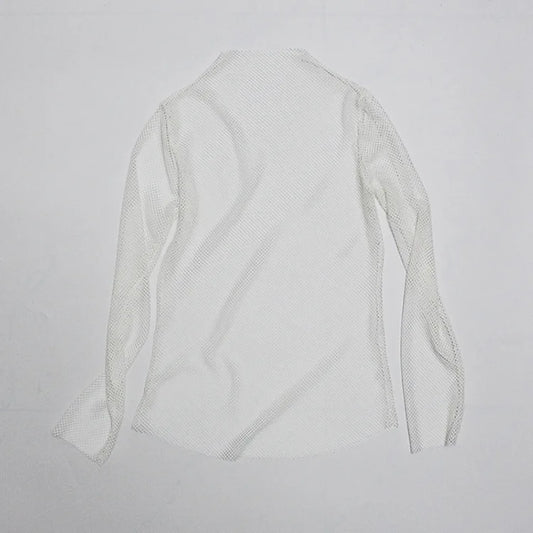 Fishnet Mesh See-through Black Shirt - Sexy Long Sleeve Tee - White / One Size - T-Shirts - Shirts & Tops - 7 - 2024