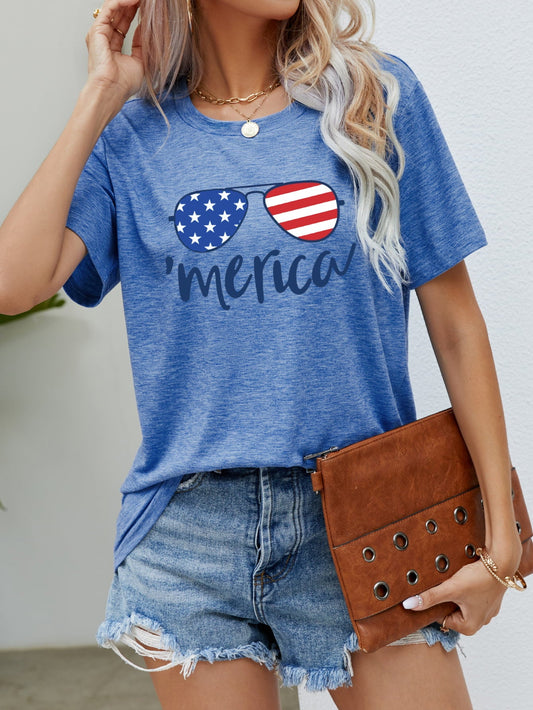 US Flag Glasses Graphic Tee - Blue / S - T-Shirts - Shirts & Tops - 1 - 2024