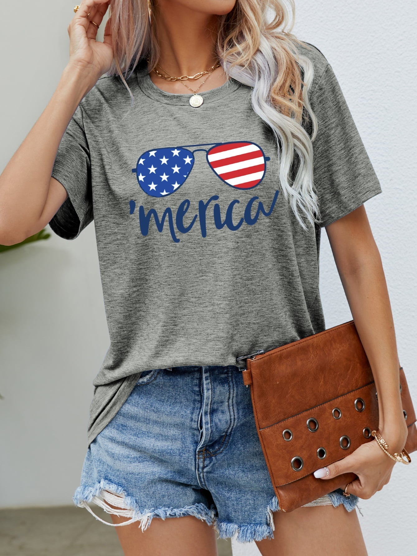 US Flag Glasses Graphic Tee - Gray / S - T-Shirts - Shirts & Tops - 13 - 2024