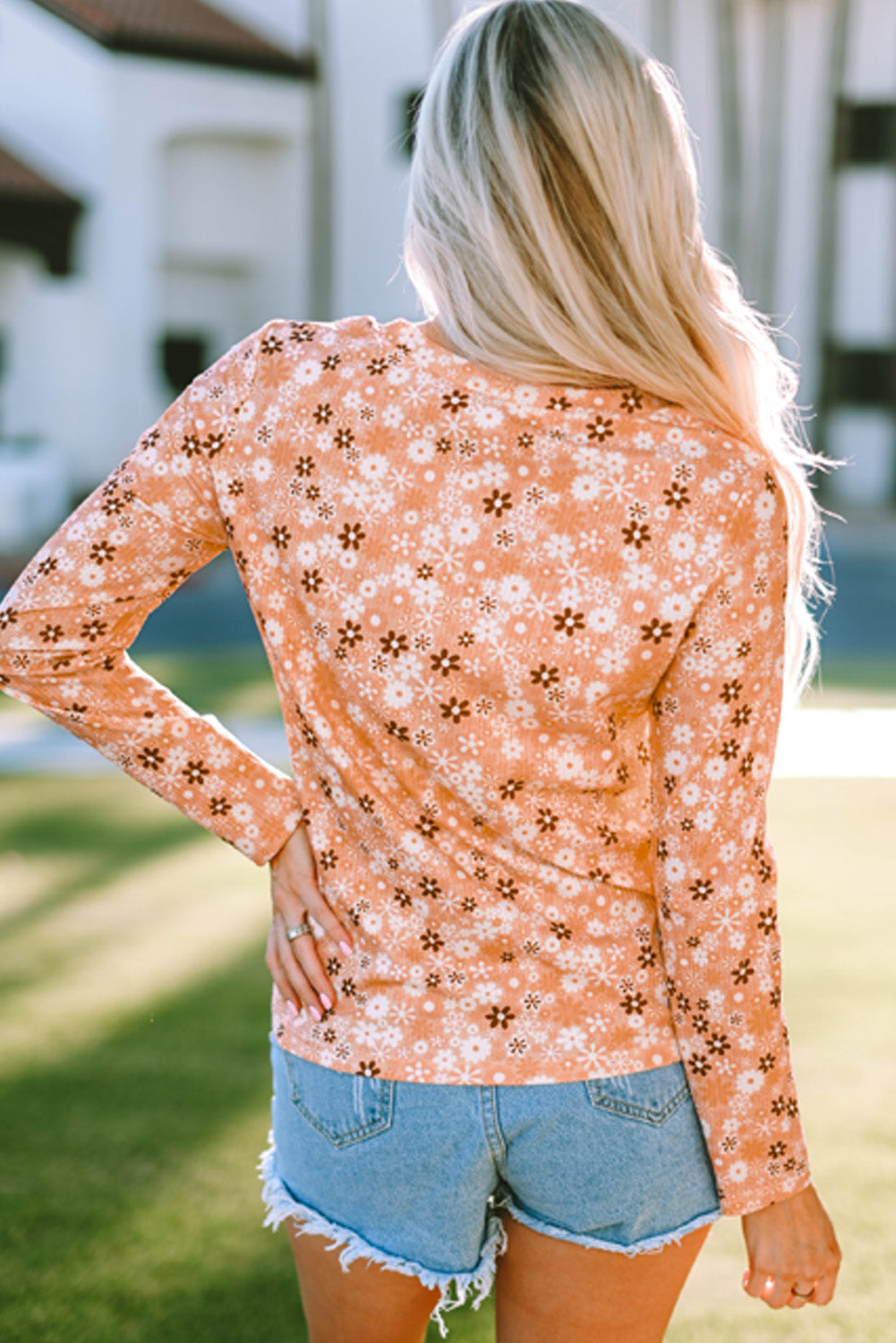 Floral Print Round Neck Long Sleeve Tee - T-Shirts - Shirts & Tops - 2 - 2024