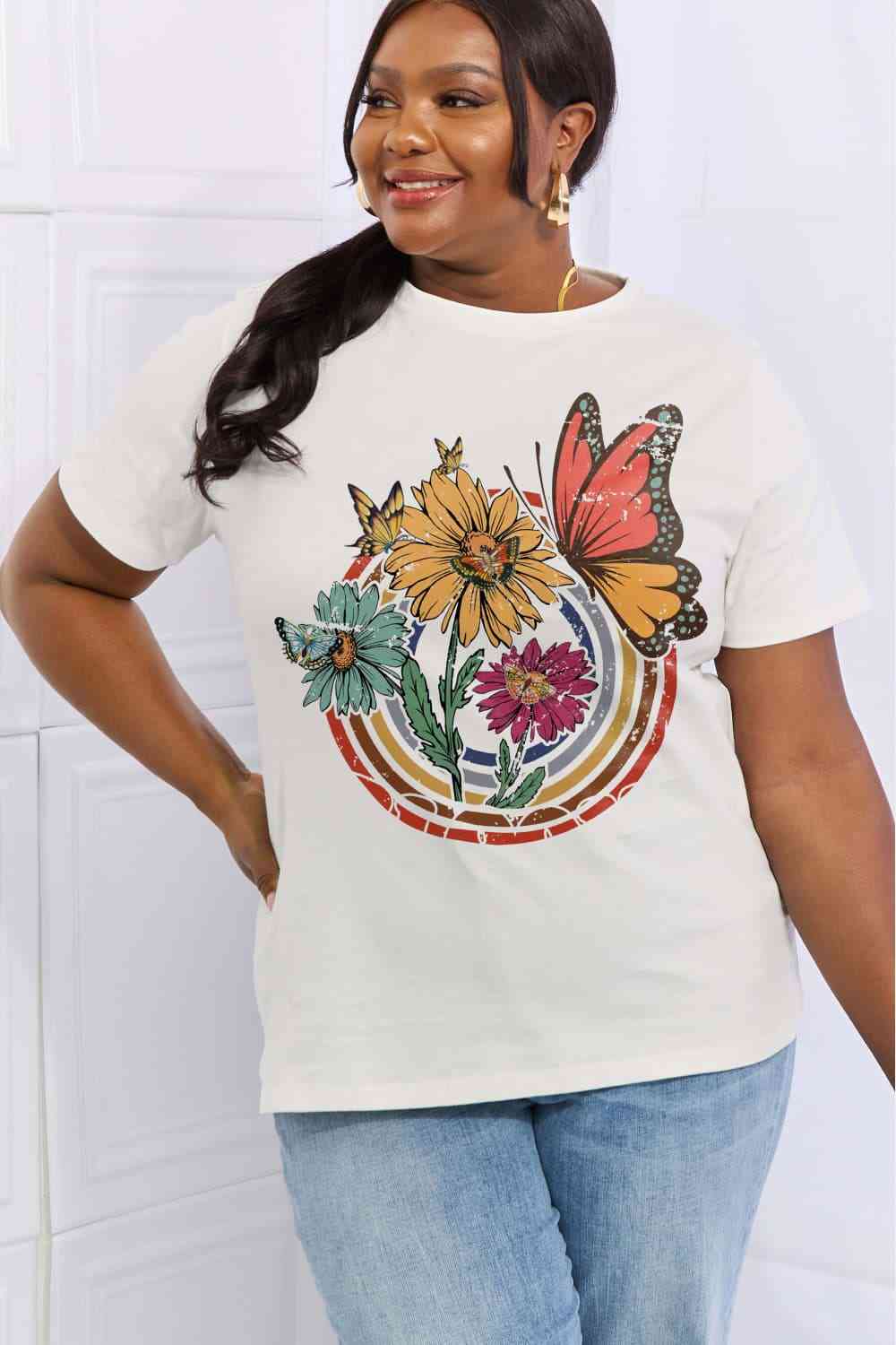 Flower & Butterfly Graphic Cotton Tee - T-Shirts - Shirts & Tops - 3 - 2024