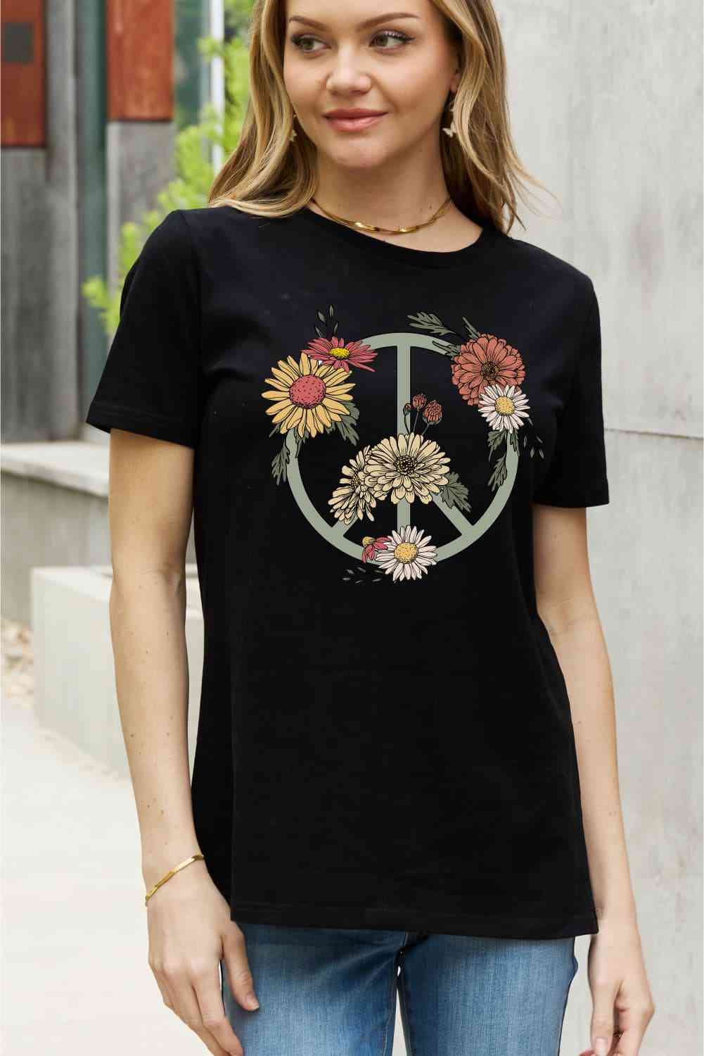 Flower Graphic Cotton Tee - Black / S - T-Shirts - Shirts & Tops - 1 - 2024