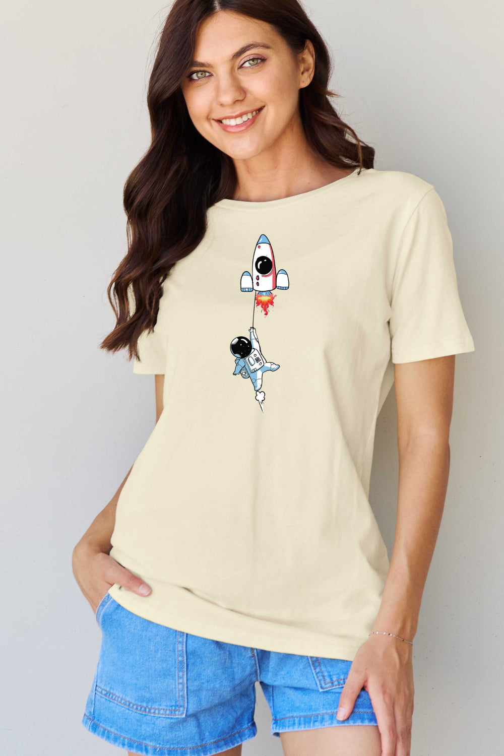 Full Size Astronaut Graphic Cotton T-Shirt - Light Yellow / S - T-Shirts - Shirts & Tops - 10 - 2024