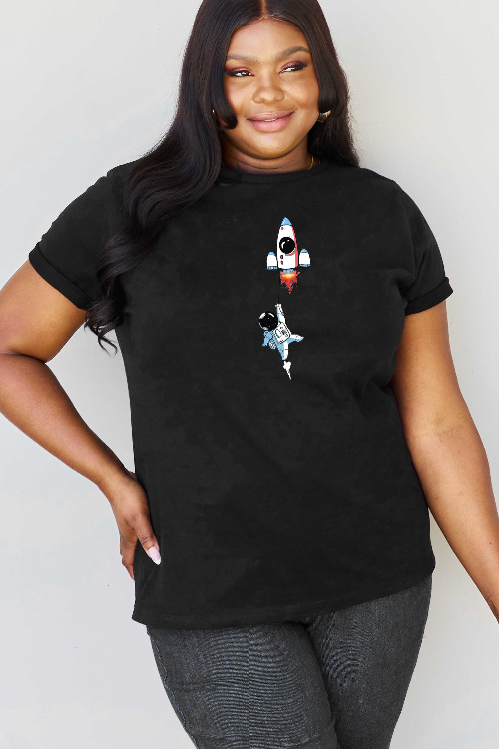 Full Size Astronaut Graphic Cotton T-Shirt - T-Shirts - Shirts & Tops - 8 - 2024