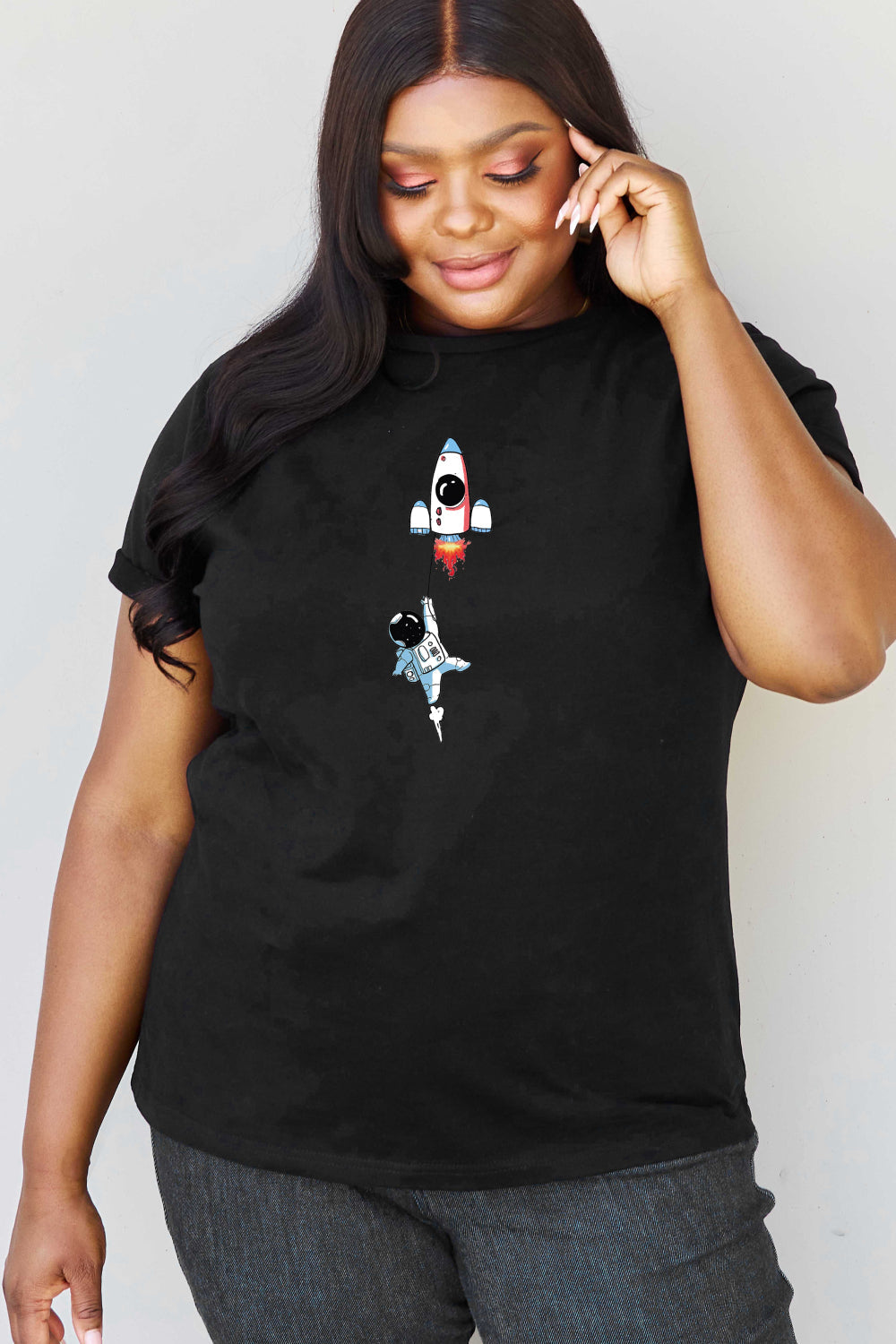 Full Size Astronaut Graphic Cotton T-Shirt - T-Shirts - Shirts & Tops - 7 - 2024