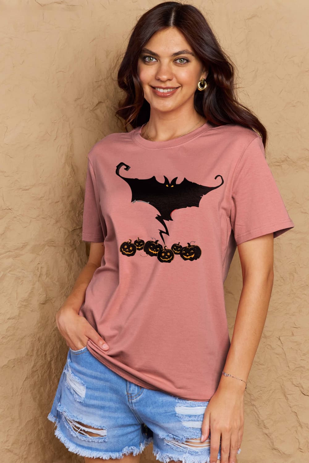 Full Size Bat & Pumpkin Graphic Cotton T-Shirt - Pink / S - T-Shirts - Shirts & Tops - 7 - 2024