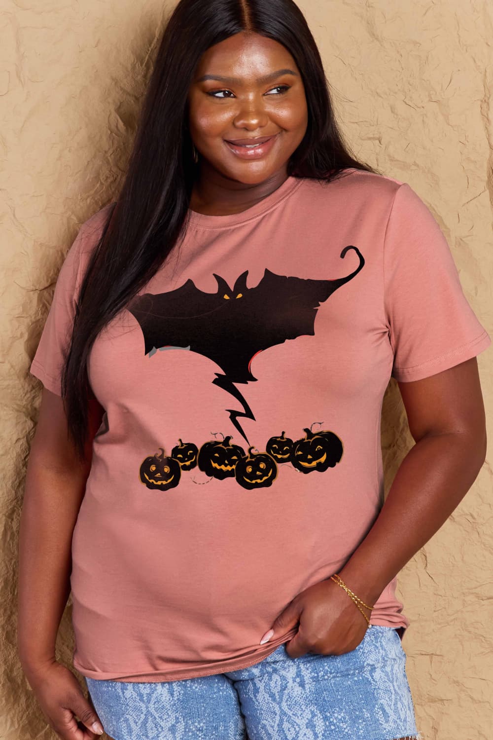 Full Size Bat & Pumpkin Graphic Cotton T-Shirt - T-Shirts - Shirts & Tops - 11 - 2024