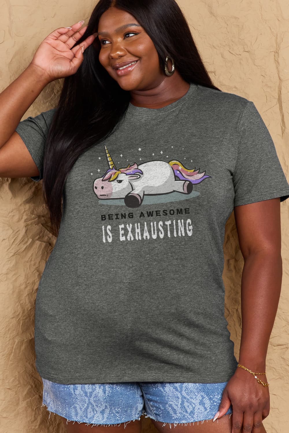 Full Size BEING AWESOME IS EXHAUSTING Graphic Cotton Tee - T-Shirts - Shirts & Tops - 16 - 2024