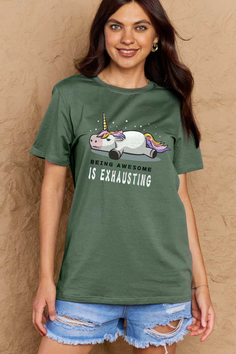 Full Size BEING AWESOME IS EXHAUSTING Graphic Cotton Tee - T-Shirts - Shirts & Tops - 20 - 2024