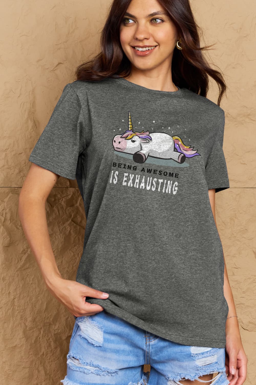 Full Size BEING AWESOME IS EXHAUSTING Graphic Cotton Tee - Gray / S - T-Shirts - Shirts & Tops - 13 - 2024