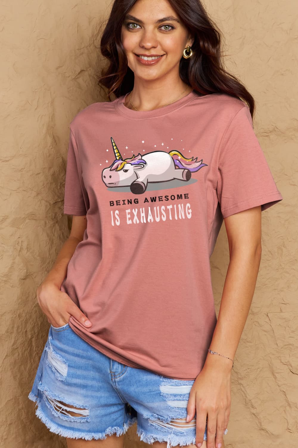 Full Size BEING AWESOME IS EXHAUSTING Graphic Cotton Tee - T-Shirts - Shirts & Tops - 7 - 2024