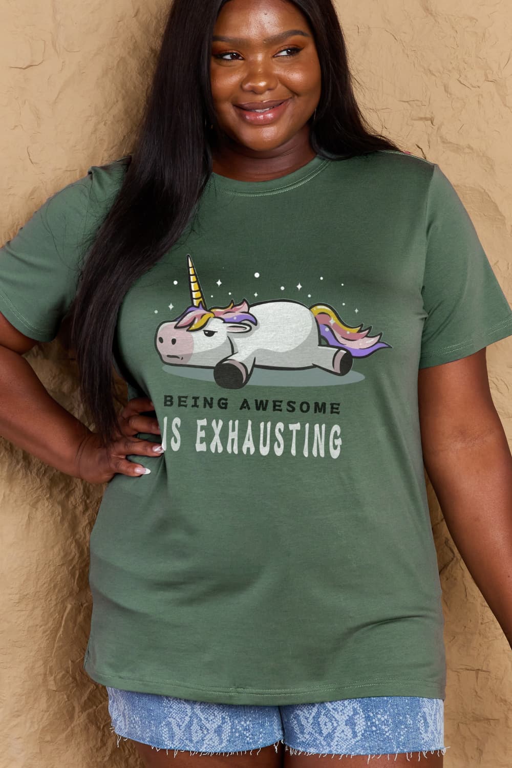 Full Size BEING AWESOME IS EXHAUSTING Graphic Cotton Tee - T-Shirts - Shirts & Tops - 23 - 2024