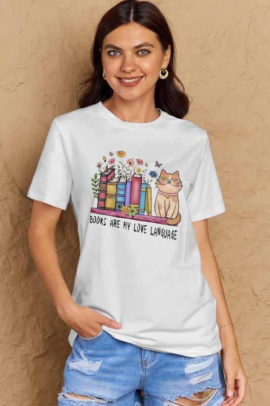 Full Size BOOKS ARE MY LOVE LANGUAGE Graphic Cotton Tee - T-Shirts - Shirts & Tops - 1 - 2024