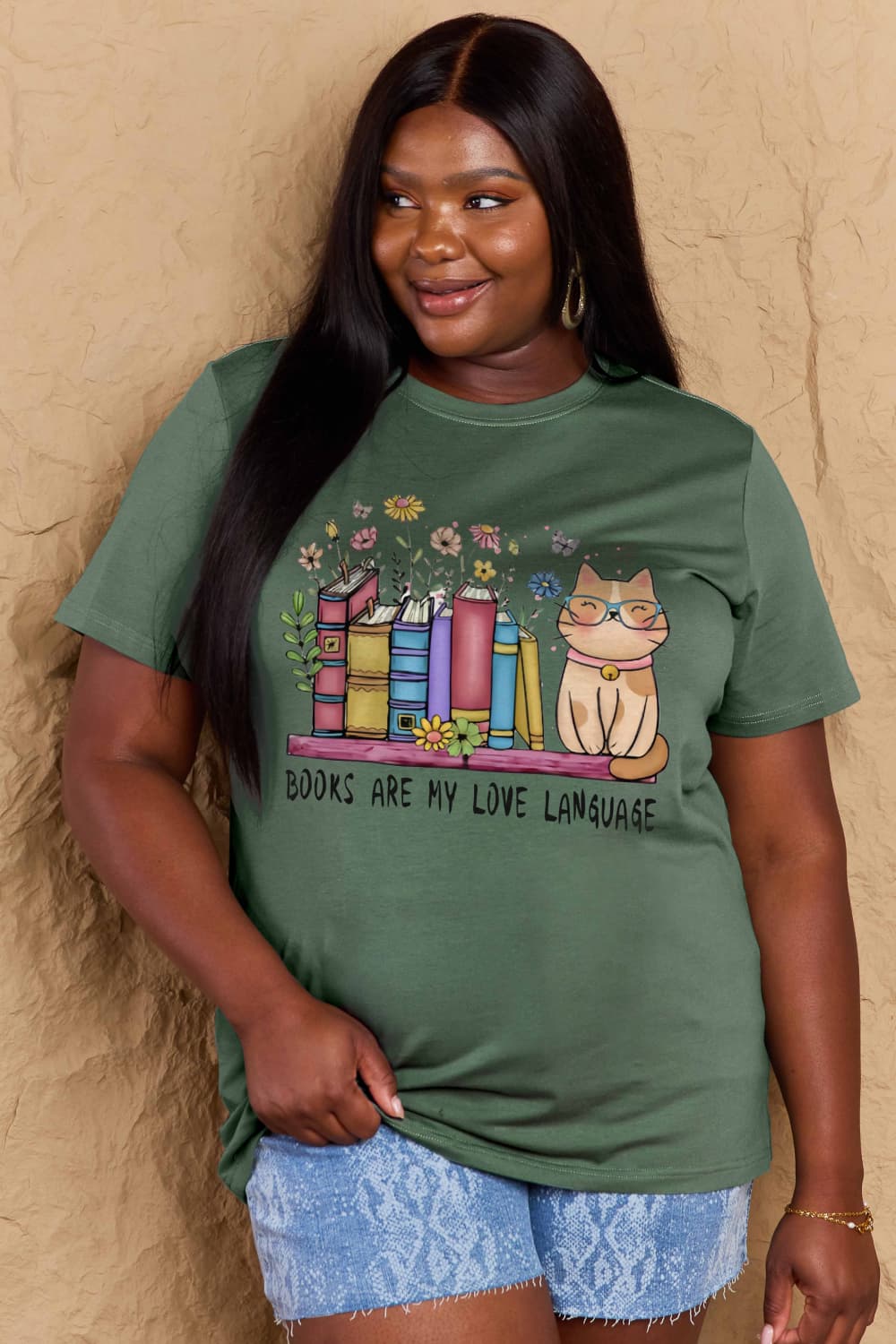 Full Size BOOKS ARE MY LOVE LANGUAGE Graphic Cotton Tee - T-Shirts - Shirts & Tops - 22 - 2024