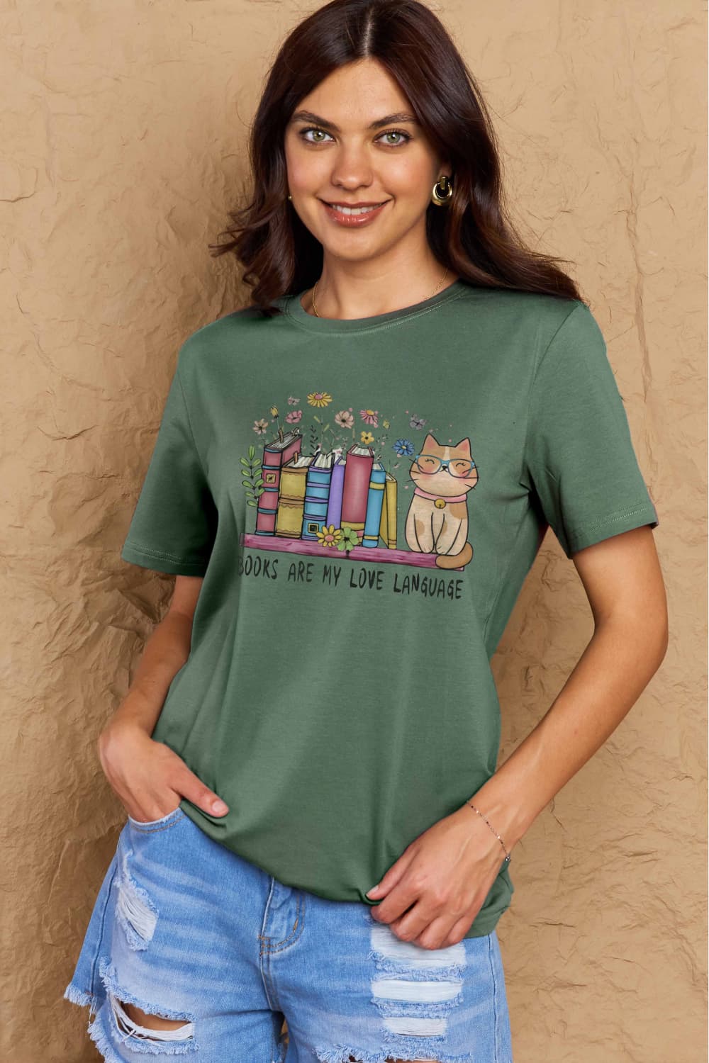 Full Size BOOKS ARE MY LOVE LANGUAGE Graphic Cotton Tee - Green / S - T-Shirts - Shirts & Tops - 19 - 2024