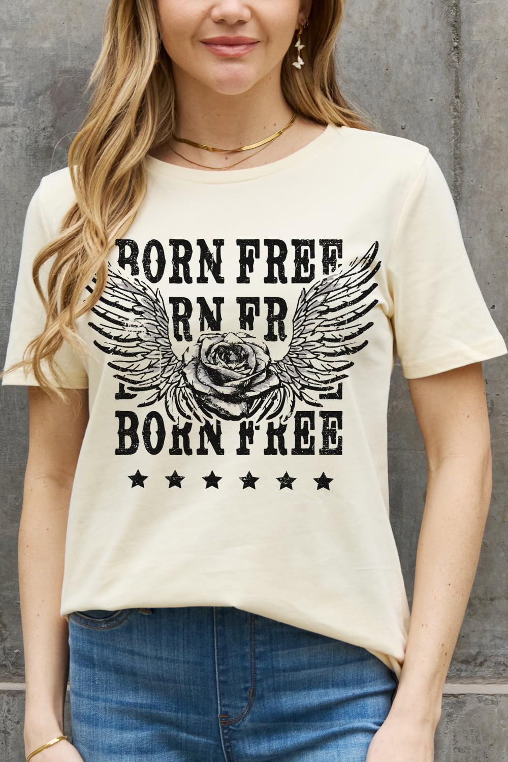 Full Size BORN FREE Graphic Cotton Tee - T-Shirts - Shirts & Tops - 4 - 2024