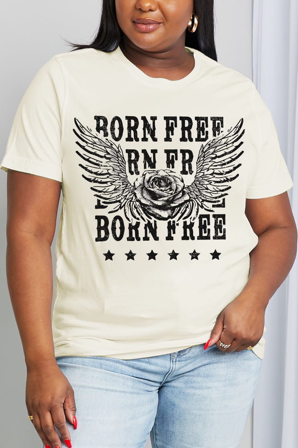 Full Size BORN FREE Graphic Cotton Tee - T-Shirts - Shirts & Tops - 7 - 2024