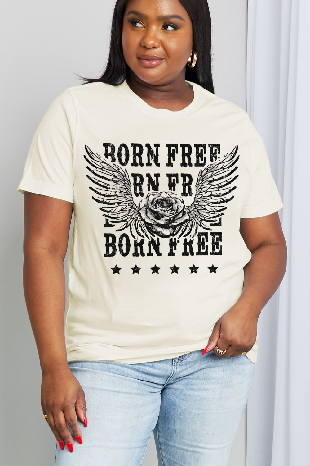 Full Size BORN FREE Graphic Cotton Tee - T-Shirts - Shirts & Tops - 5 - 2024