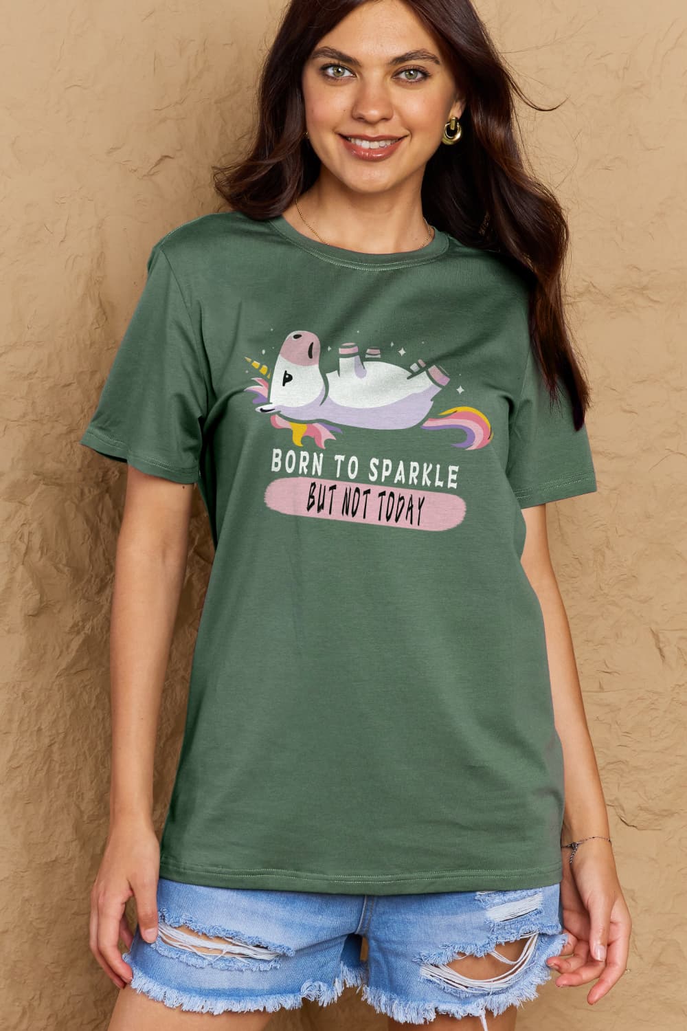 Full Size BORN TO SPARKLE BUT NOT TODAY Graphic Cotton Tee - Green / S - T-Shirts - Shirts & Tops - 19 - 2024