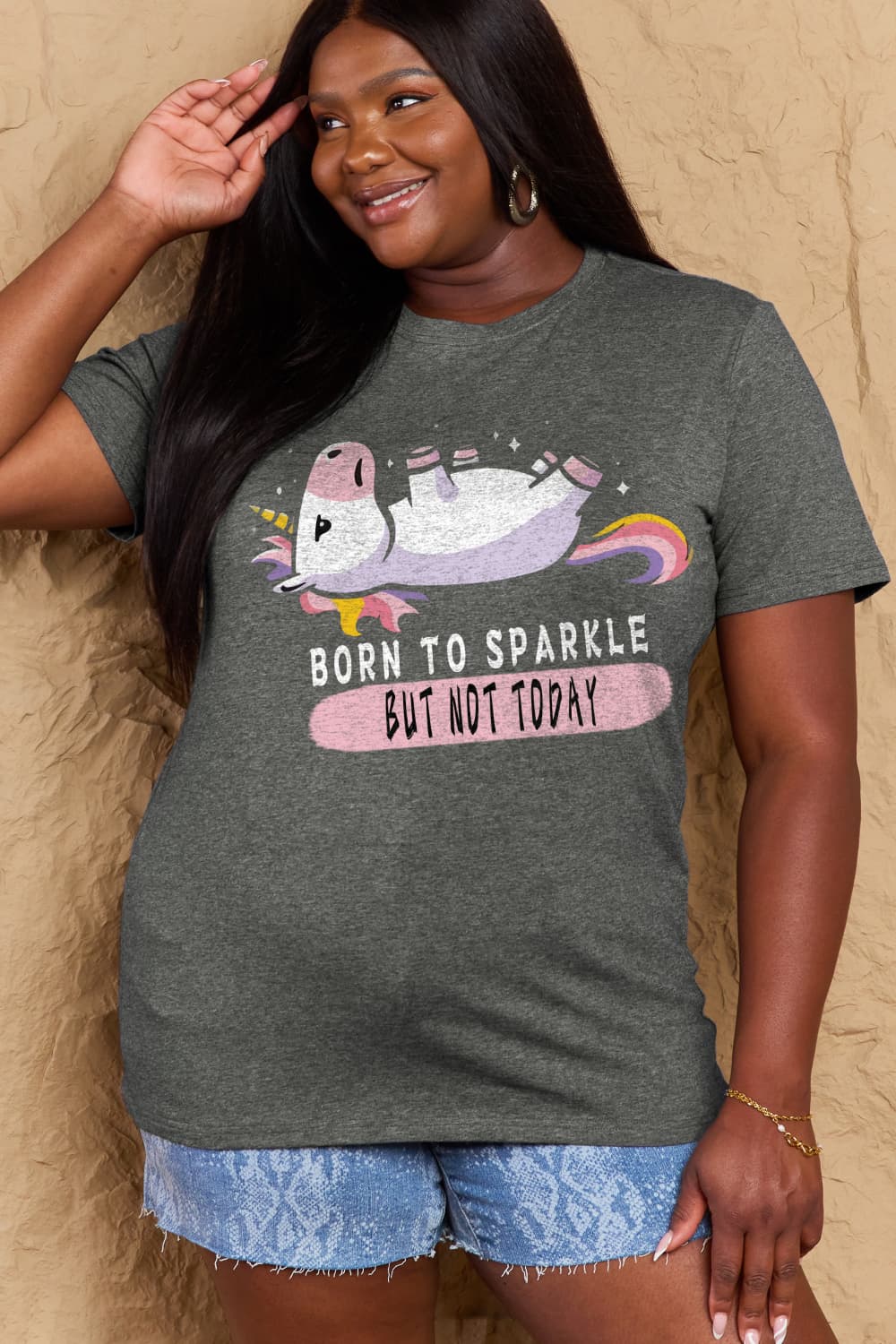 Full Size BORN TO SPARKLE BUT NOT TODAY Graphic Cotton Tee - T-Shirts - Shirts & Tops - 5 - 2024