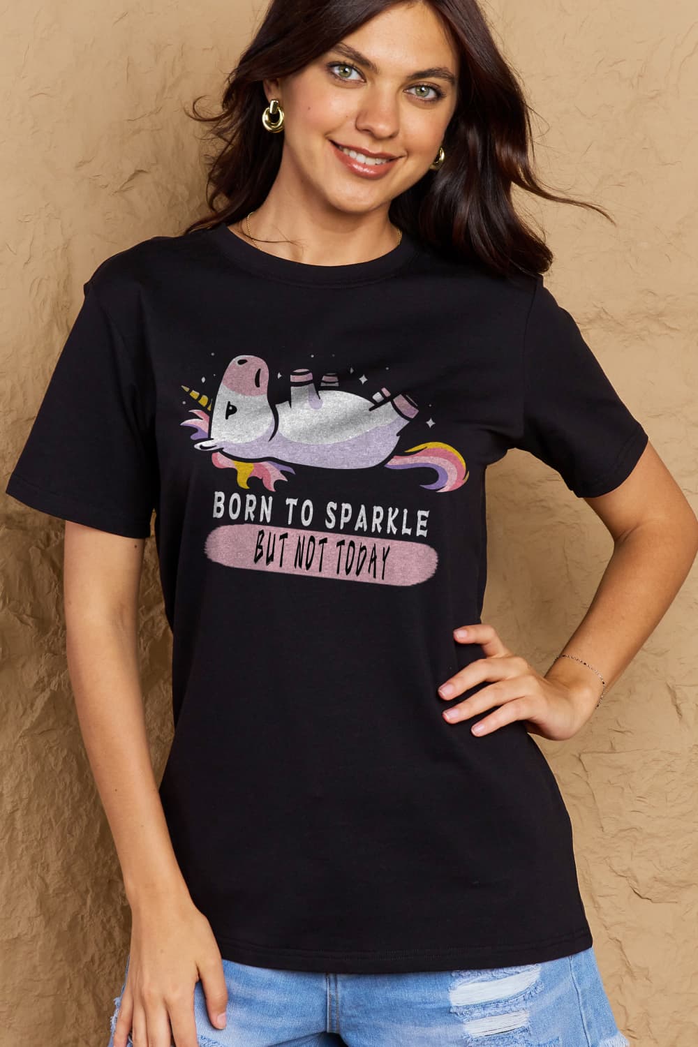 Full Size BORN TO SPARKLE BUT NOT TODAY Graphic Cotton Tee - T-Shirts - Shirts & Tops - 13 - 2024