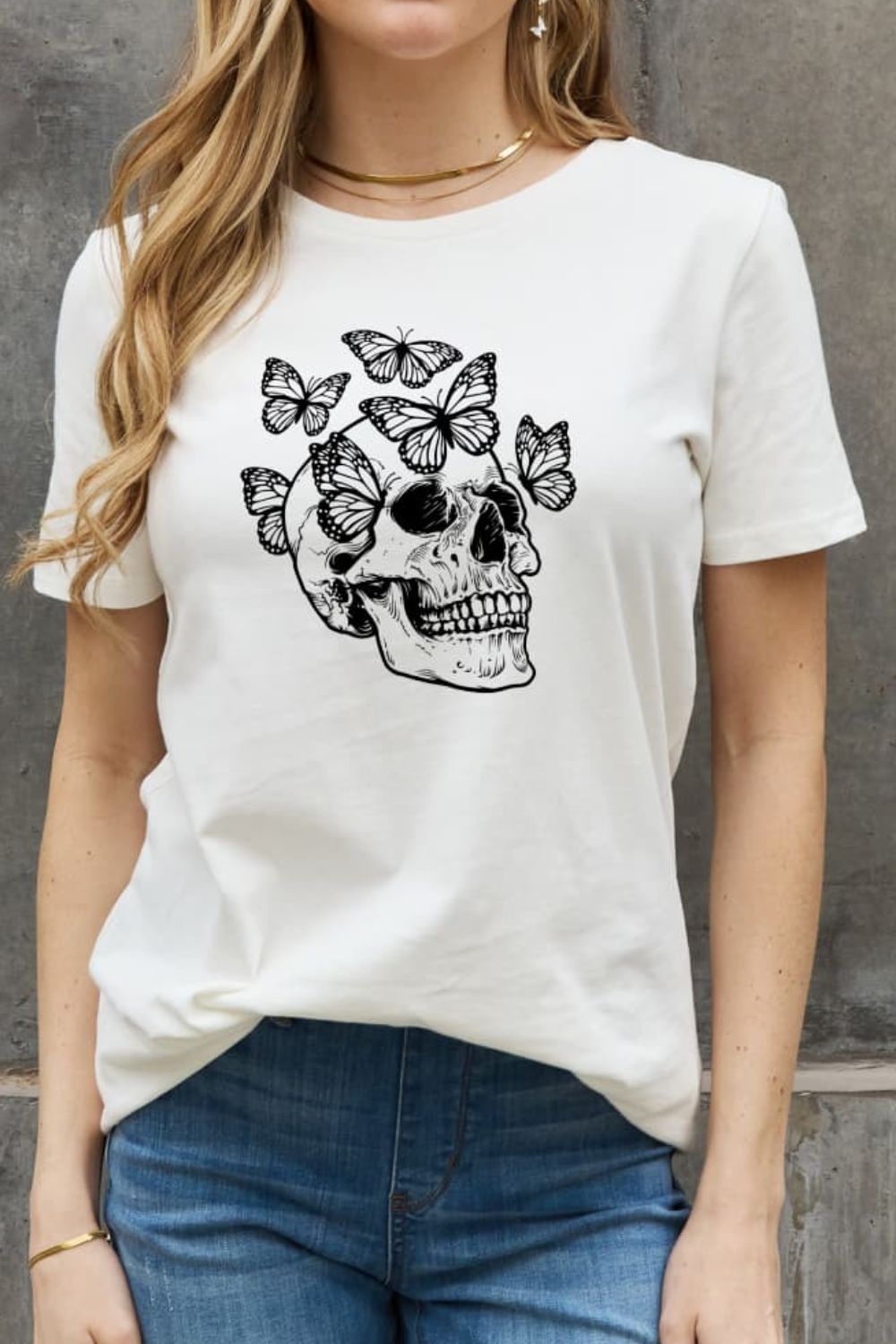 Full Size Butterfly Skull Graphic Cotton Tee - White / S - T-Shirts - Shirts & Tops - 1 - 2024