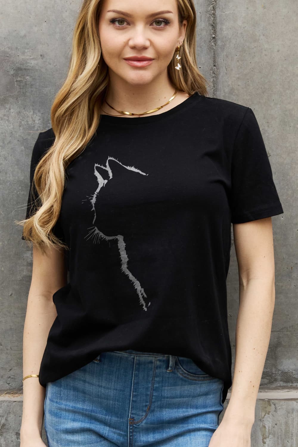 Full Size Cat Graphic Cotton Tee - Black / S - T-Shirts - Shirts & Tops - 1 - 2024