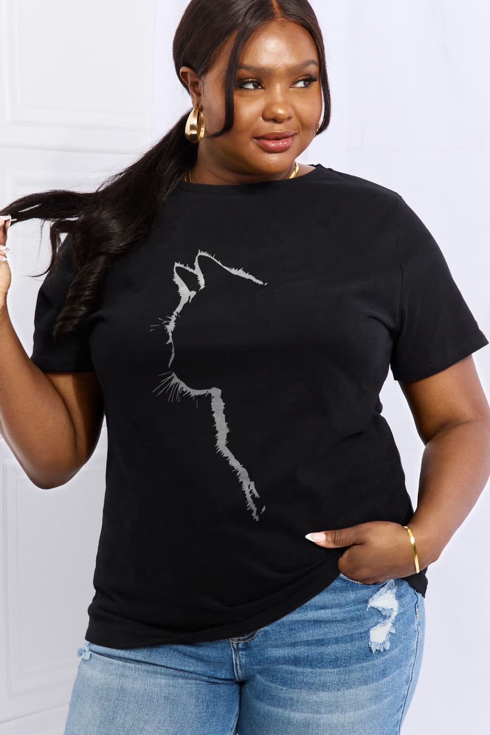 Full Size Cat Graphic Cotton Tee - T-Shirts - Shirts & Tops - 4 - 2024