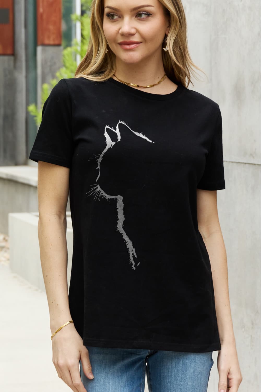 Full Size Cat Graphic Cotton Tee - T-Shirts - Shirts & Tops - 3 - 2024