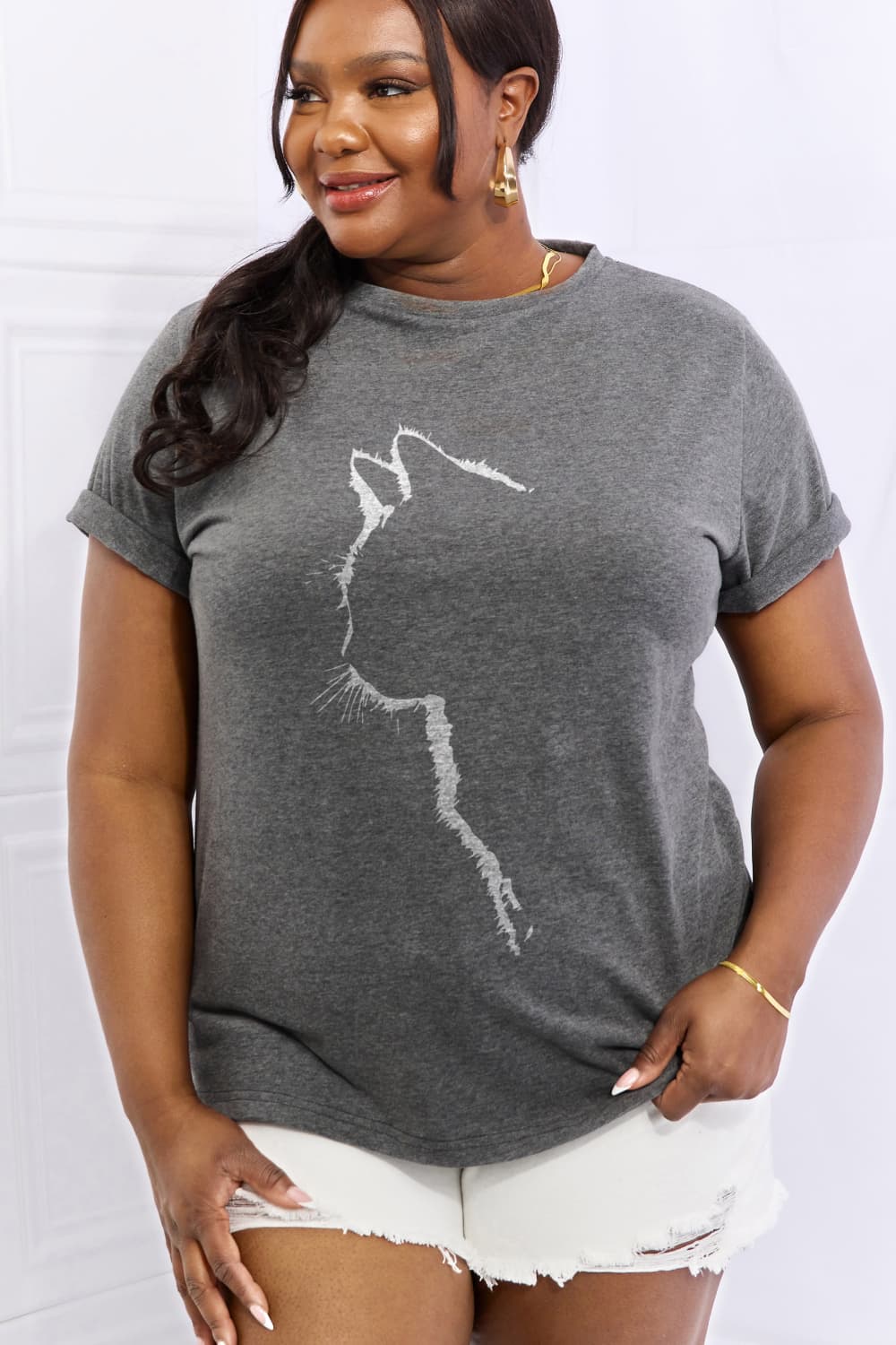 Full Size Cat Graphic Cotton Tee - T-Shirts - Shirts & Tops - 10 - 2024