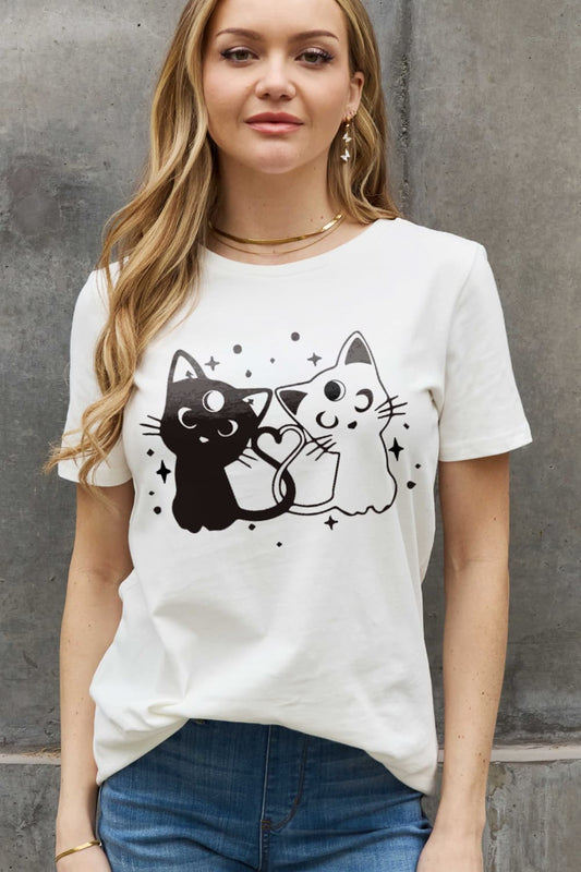 Full Size Cats Graphic Cotton Tee - White / S - T-Shirts - Shirts & Tops - 13 - 2024