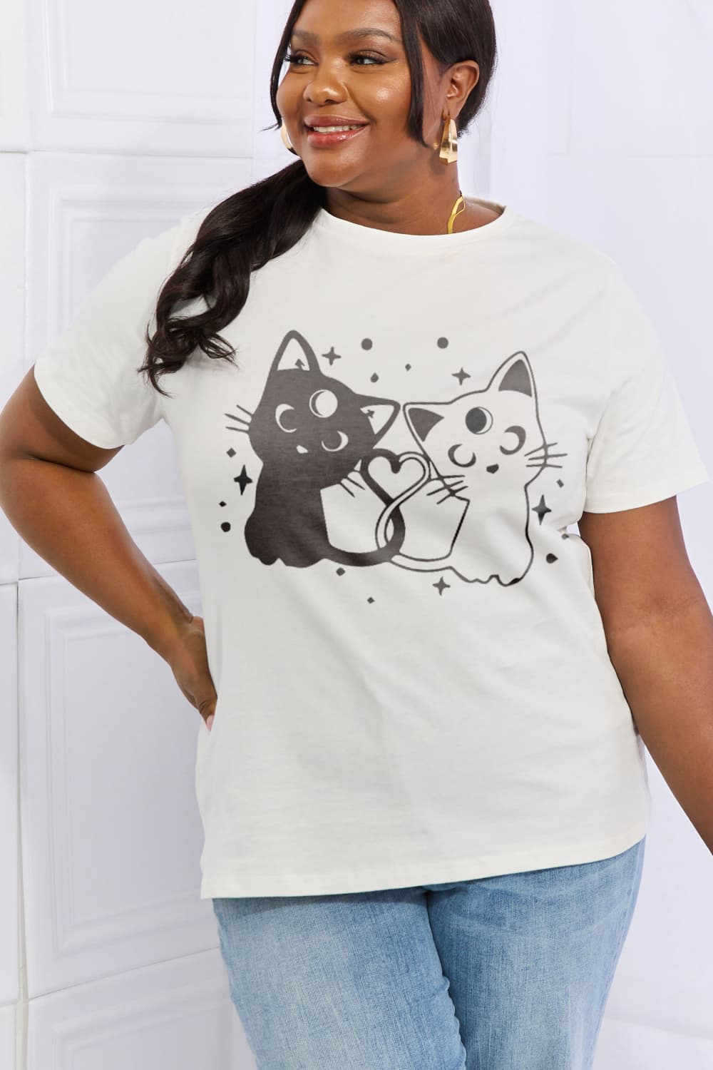 Full Size Cats Graphic Cotton Tee - T-Shirts - Shirts & Tops - 5 - 2024